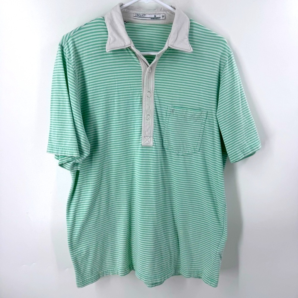 Criquet Green and White Striped Polo Shirt Classic Knit
